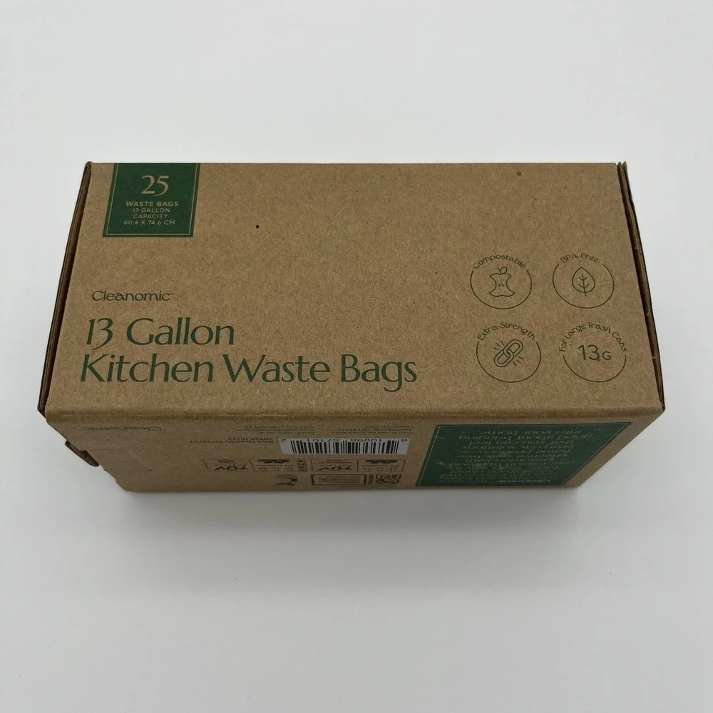 Cleanomic Compostable* Trash Bags (13 Gallon, 25 Units, Tall), B Extra Strength